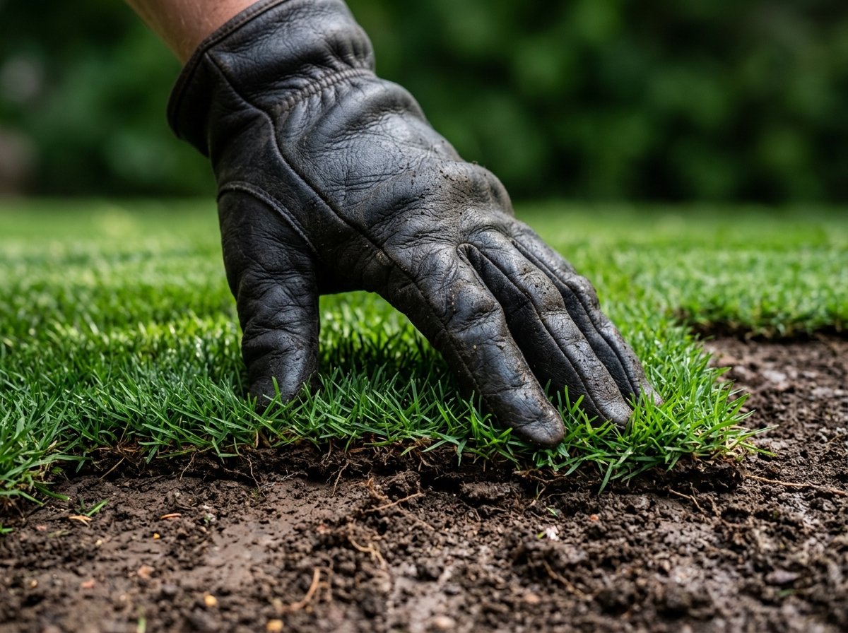 landscaper laying green turf 202609021926